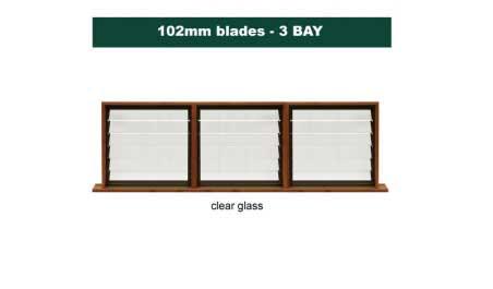 102 mm blades  2636 mm width  clear glass louvre: triple gallery